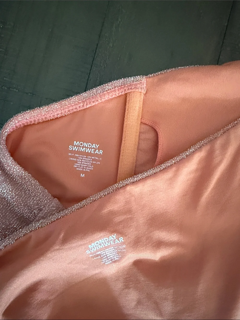 Monday Swimwear Orange Shimmer 2 Piece Bikini Set Cheeky Bottoms size M L